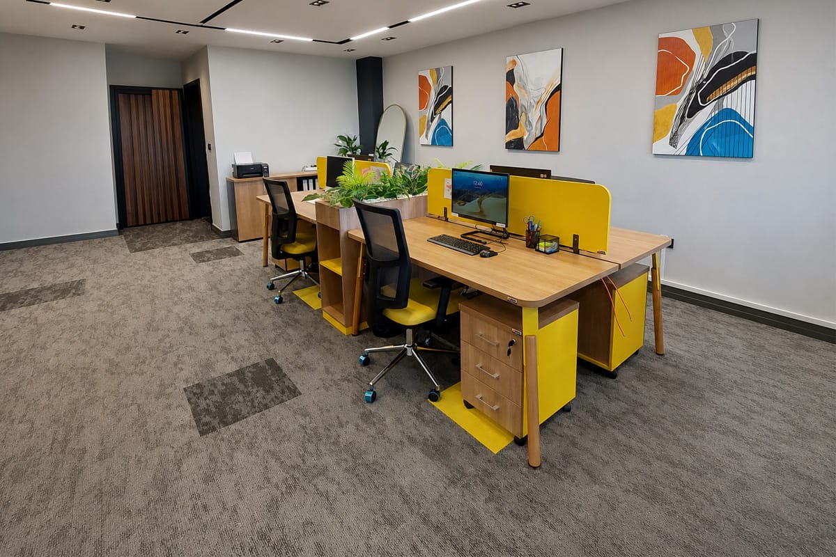 Abone VIP Kocaeli açık ofis tasarımı ve renkli çalışma istasyonları