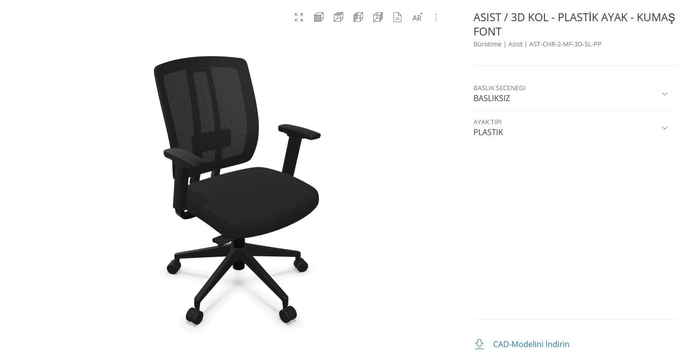 Bürotime 3D ürün yapılandırıcı ekranı