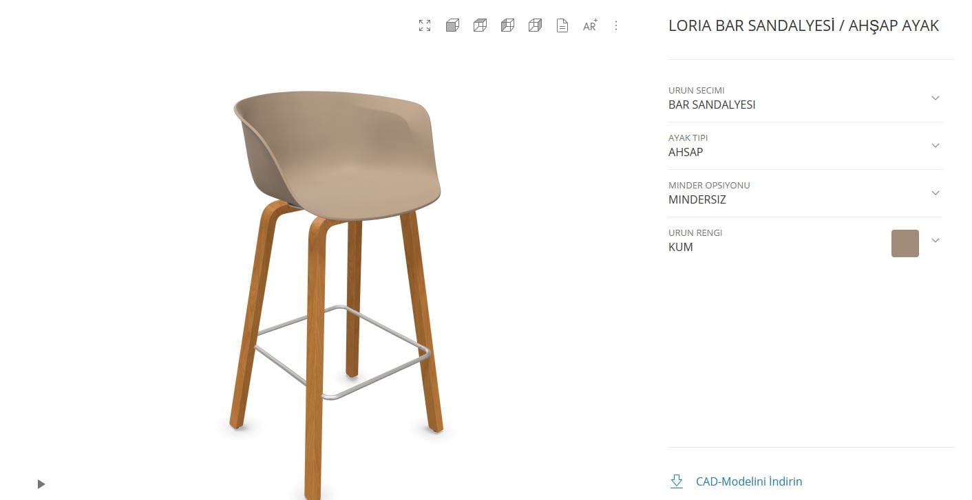 Bürotime Loria bar sandalyesi 3D ürün yapılandırıcı