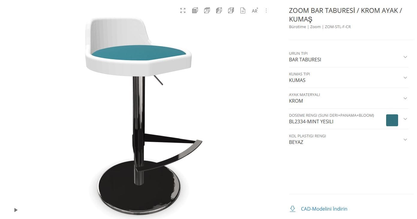 Bürotime Zoom Bar Taburesi 3D ürün yapılandırıcı görseli