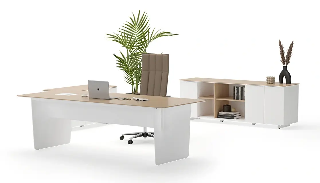 Bürotime Lead yönetici masası beyaz ofis mobilyası
